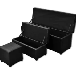 Aufbewahrungsbank Kunstleder schwarz Fußstütze Set 3-teilig