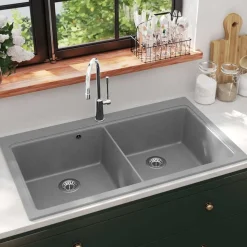 Granitspüle Doppelbecken Grau