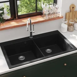 Granitspüle Doppelbecken Schwarz