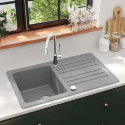 Granitspüle mit Abtropffläche Reversibel Grau