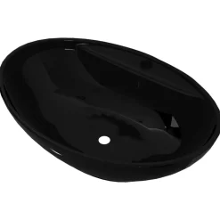 Keramik Waschbecken Hahnloch/Überlaufloch schwarz oval