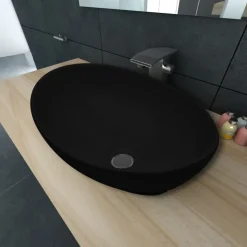 Keramik Waschtisch Waschbecken Oval schwarz 40 x 33 cm