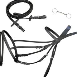 Leder Trense Trensenzaum mit Zügeln und Gebiß schwarz voll