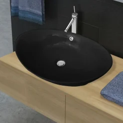 Luxuriöses Keramik Waschbecken Oval Schwarz