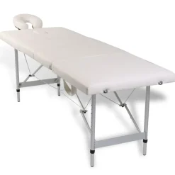 Massagetisch mit Aluminiumrahmen, faltbar 4 Zonen Creme-Weiß