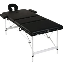 Massagetisch mit Aluminiumrahmen, faltbar 3 Zonen Schwarz