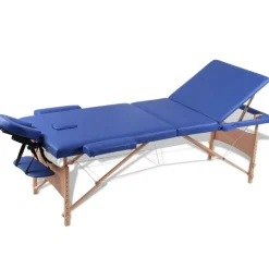 Massagetisch mit Holzrahmen, faltbar 3 Zonen Blau
