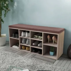 Schuhschrank Schuhbank Sitzbank 10 Fächer Eichefarbe
