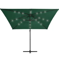 vidaXL Ampelschirm mit LED-Beleuchtung Stahl-Mast 250x250 cm Grün