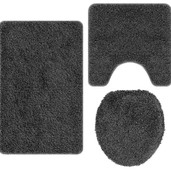 vidaXL Anti-Rutsch Badematten-Set 3 pcs Dunkelgrau PP