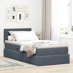 vidaXL Aufbewahrungsbett mit Matratze Dunkelgrau 90 x 190 cm Samt