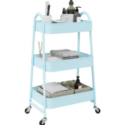 vidaXL Aufbewahrungswagen 3 Etagen Blau 42x41,5x77 cm Stahl