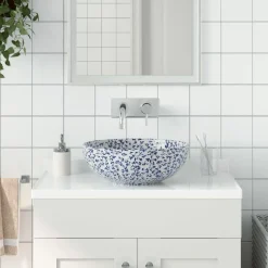 vidaXL Aufsatzwaschbecken Weiß und Blau Rund Ø41x14 cm Keramik
