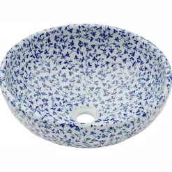 vidaXL Aufsatzwaschbecken Weiß und Blau Rund Ø41x14 cm Keramik