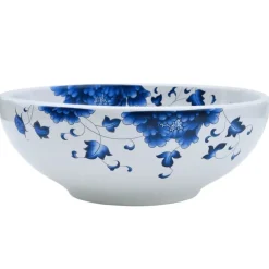 vidaXL Aufsatzwaschbecken Weiß und Blau Rund Ø41x14 cm Keramik
