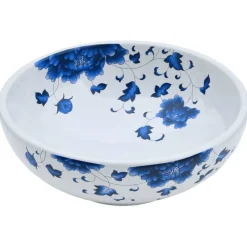 vidaXL Aufsatzwaschbecken Weiß und Blau Rund Ø41x14 cm Keramik