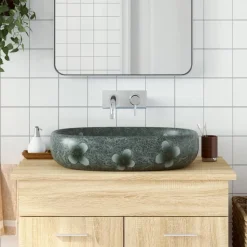 vidaXL Aufsatzwaschbecken Blau Oval 59x40x14 cm Keramik
