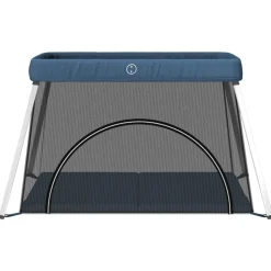 vidaXL Baby-Laufstall mit Matratze Marineblau Leinenstoff