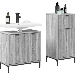vidaXL Badezimmermöbel-Set 2 pcs Graues Sonoma Sperrholz und Metall