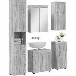 vidaXL Badezimmermöbel-Set mit Regal TULUM Graues Sonoma Holzwerkstoff