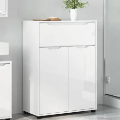 vidaXL Badezimmerschrank mit Regal Hochglanz Weiß 72,5 x 36,5 x 100 cm