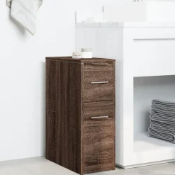 vidaXL Badschrank Schmal mit Rollen Eichen-Optik Holzwerkstoff
