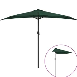vidaXL Balkon-Sonnenschirm mit Alu-Mast Grün 300x155 cm Halbrund