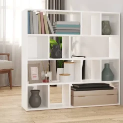vidaXL Bücherregal/Raumteiler Hochglanz-Weiß 105x24x102 cm