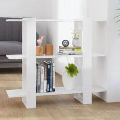 vidaXL Bücherregal/Raumteiler Hochglanz-Weiß 100x30x87 cm