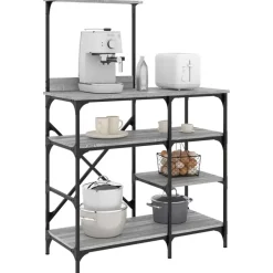 vidaXL Bäckerregal Grau Sonoma 90x40x132 cm Holzwerkstoff und Metall
