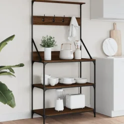 vidaXL Bäckerregal mit Haken 4 Böden Braun Eichen-Optik Holzwerkstoff