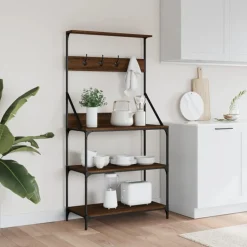 vidaXL Bäckerregal mit Haken 4 Böden Braun Eichen-Optik Holzwerkstoff