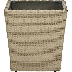 vidaXL Beistelltisch Beige 41,5x41,5x44 cm Poly Rattan und Hartglas