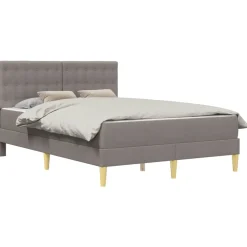 vidaXL Bettgestell mit Matratze mit Kopfteil Taupe 120 x 190 cm Stoff