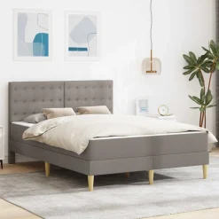 vidaXL Bettgestell mit Matratze mit Kopfteil Taupe 120 x 190 cm Stoff