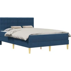 vidaXL Bettgestell mit Matratze mit Kopfteil Blau 120 x 190 cm Stoff