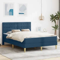 vidaXL Bettgestell mit Matratze mit Kopfteil Blau 120 x 190 cm Stoff