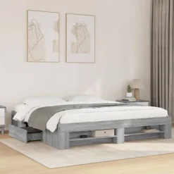 vidaXL Bettgestell ohne Matratze Grau Sonoma 180x200 cm Holzwerkstoff