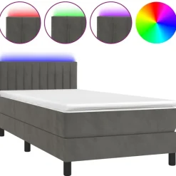 vidaXL Boxspringbett mit Matratze & LED Dunkelgrau 80x200 cm Samt
