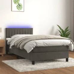 vidaXL Boxspringbett mit Matratze & LED Dunkelgrau 80x200 cm Samt