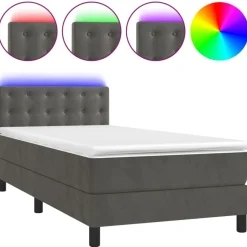 vidaXL Boxspringbett mit Matratze & LED Dunkelgrau 80x200 cm Samt