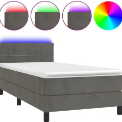 vidaXL Boxspringbett mit Matratze & LED Dunkelgrau 80x200 cm Samt