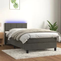 vidaXL Boxspringbett mit Matratze & LED Dunkelgrau 80x200 cm Samt