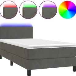 vidaXL Boxspringbett mit Matratze & LED Dunkelgrau 80x200 cm Samt