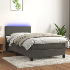 vidaXL Boxspringbett mit Matratze & LED Dunkelgrau 80x200 cm Samt