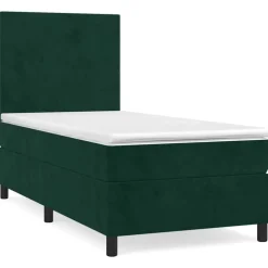vidaXL Boxspringbett mit Matratze Dunkelgrün 80x200 cm Samt