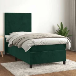 vidaXL Boxspringbett mit Matratze Dunkelgrün 80x200 cm Samt