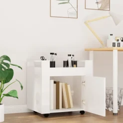 vidaXL Bürowagen Hochglanz-Weiß 60x45x60 cm Holzwerkstoff