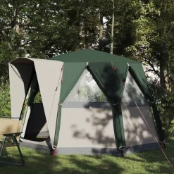 vidaXL Cabin Zelt 3-Personen mit Dach Grün und Weiß 320 x 320 x 203 cm
