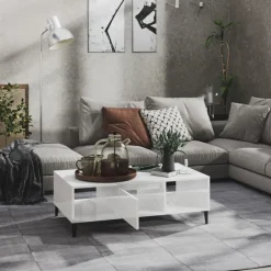 vidaXL Couchtisch Hochglanz-Weiß 103,5x60x35 cm Holzwerkstoff